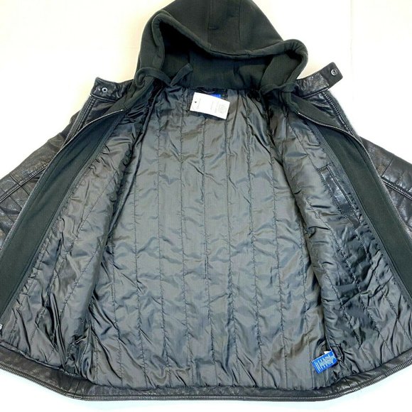 Men's Apt. 9 Faux Leather Removable Bib Hooded Jacket - Black - L - Picture 3 of 5